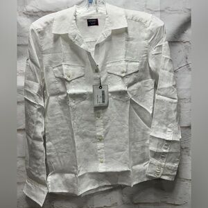 UNTUCKit NWT‎ women’s white 100% linen long sleeve button up shirt size 0